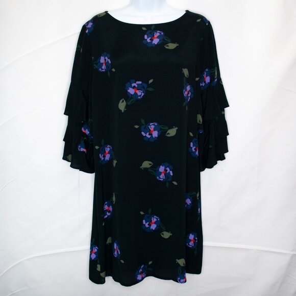 Sanctuary Dark Floral Shift Dress Womens S Small Black Ruffle Sleeve Casual N14X - Picture 1 of 5